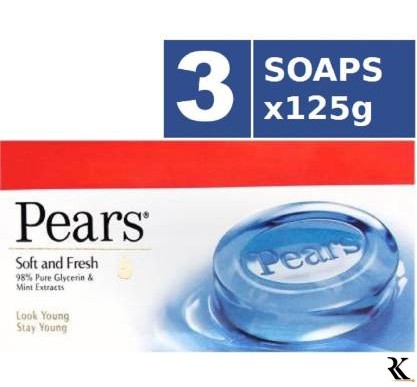 Pears Soft and Fresh Bathing Bar  (Combo Pack 3 + 1 Free, 125 g each)  (3 x 125 g)