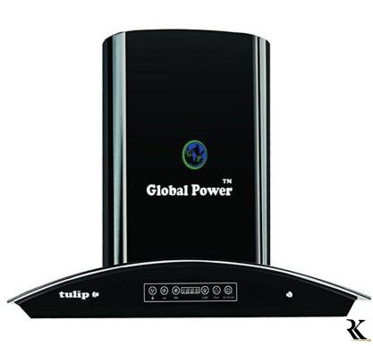 Global Power tulip90 Auto Clean Wall Mounted Chimney  (silver/ black 1400 CMH)